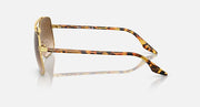 Gold and tortoise temple sunglasses with clear lenses, side view