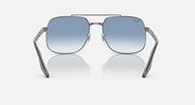 Square sunglasses with silver-tone frame and light blue tinted lenses
