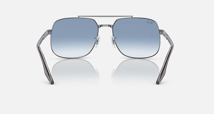Square sunglasses with silver-tone frame and light blue tinted lenses
