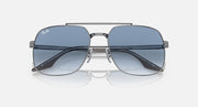 Square sunglasses with silver-tone frame and dark blue gradient lenses