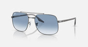 Square sunglasses with silver-tone frame and blue gradient lenses