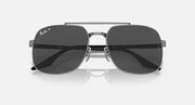 Front view square sunglasses with dark frame and black tinted lenses