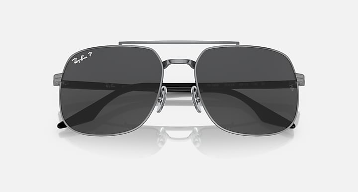 Front view square sunglasses with dark frame and black tinted lenses