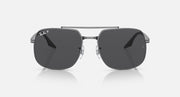 Front view square sunglasses with dark frame and black tinted lenses