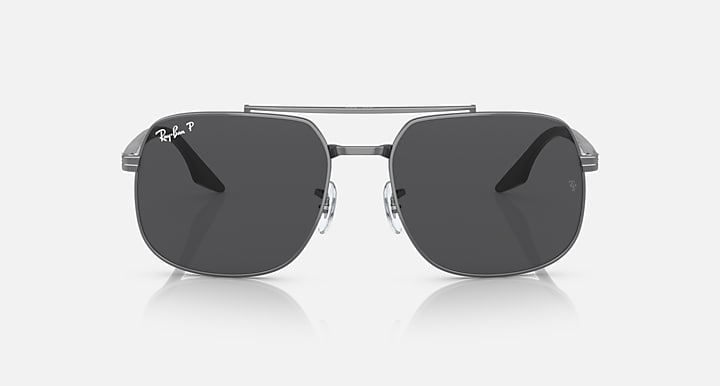 Front view square sunglasses with dark frame and black tinted lenses