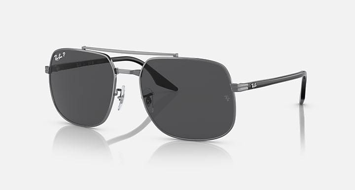 Square sunglasses with black frame and dark grey tinted lenses