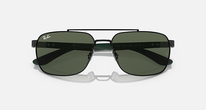 RB3701 Liteforce sunglasses with dark green lenses and black frame, front view