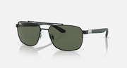RB3701 Liteforce sunglasses with dark green lenses and silver frame, green temple arms