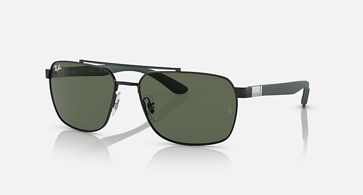 RB3701 Liteforce sunglasses with dark green lenses and silver frame, green temple arms