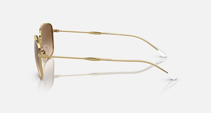 RB3706 sunglasses side view, gold frame with brown lenses and clear temple tips