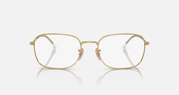 Ray-Ban RB3706 sunglasses, gold rectangular metal frames, front view with clear lenses