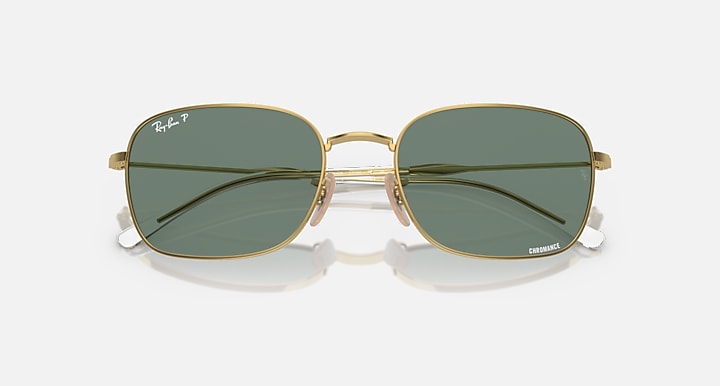RB3706 sunglasses top view, gold frame with dark green gradient lenses