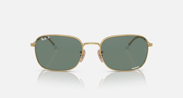 RB3706 sunglasses, gold frame with dark green tinted lenses, front view