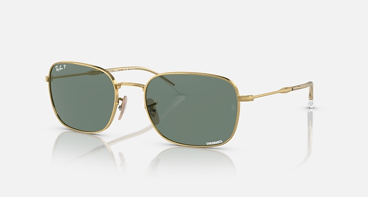 RB3706 sunglasses, gold frame with dark green lenses, front side view