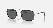 Ray-Ban RB3706 sunglasses with dark gray lenses and dark frame, side-front angle