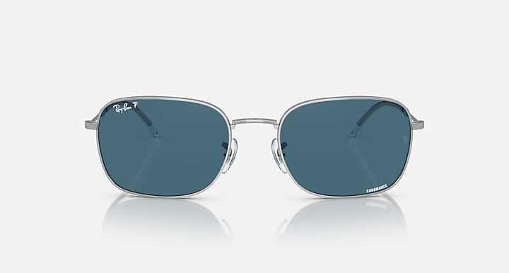Ray-Ban RB3706 sunglasses with blue lenses and silver frame, straight front view