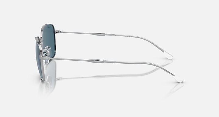 Ray-Ban RB3706 sunglasses with blue lenses and silver frame, left side profile