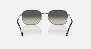 Rectangular sunglasses, silver frame with tortoiseshell temples, gray gradient lenses