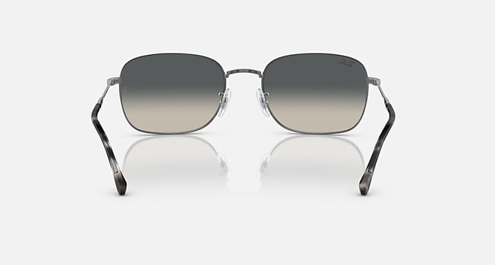 Rectangular sunglasses, silver frame with tortoiseshell temples, gray gradient lenses