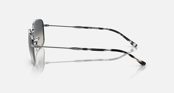 Rectangular sunglasses side view, silver frame with patterned temple tips