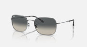 Rectangular sunglasses, silver frame, dark gray gradient lenses