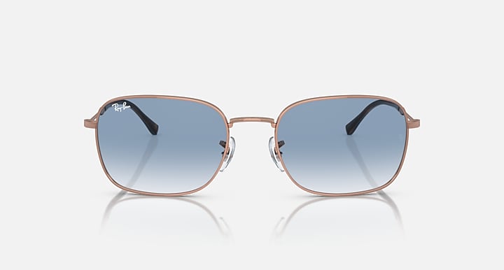 Rectangular sunglasses, rose-gold frame, light blue gradient lenses