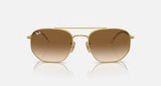 Gold-tone sunglasses with oval brown gradient lenses, front view