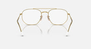 Gold metal sunglasses with clear lenses and rectangular shape, front view.