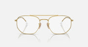 Gold rectangular sunglasses with clear lenses, front view.