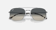 Silver-tone sunglasses with dark grey top lenses and lighter mirrored bottom lenses