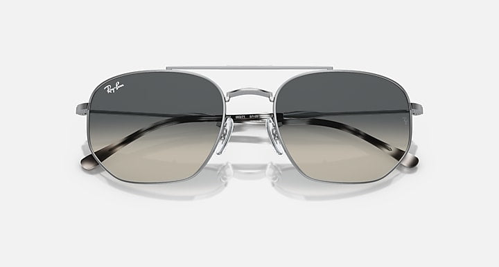 Silver-tone sunglasses with dark grey top lenses and lighter mirrored bottom lenses