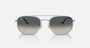Silver-tone sunglasses with dark grey gradient lenses, front view