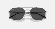 RB3707 sunglasses with silver frame and black oval lenses