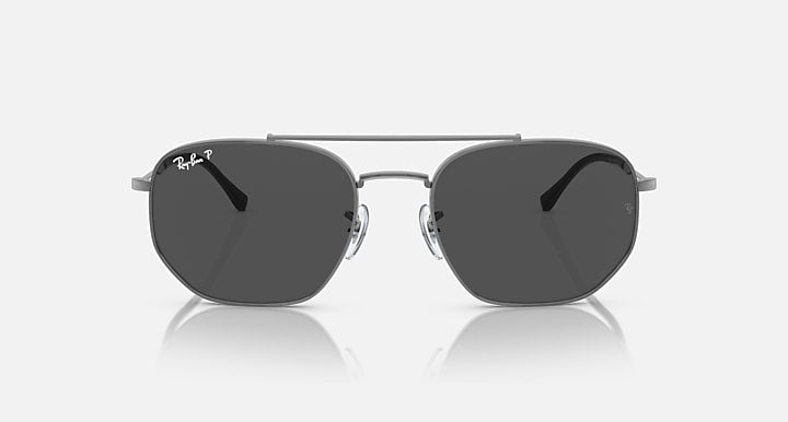 RB3707 sunglasses with silver frame and dark grey gradient oval lenses