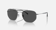RB3707 sunglasses with silver frame and dark grey oval lenses