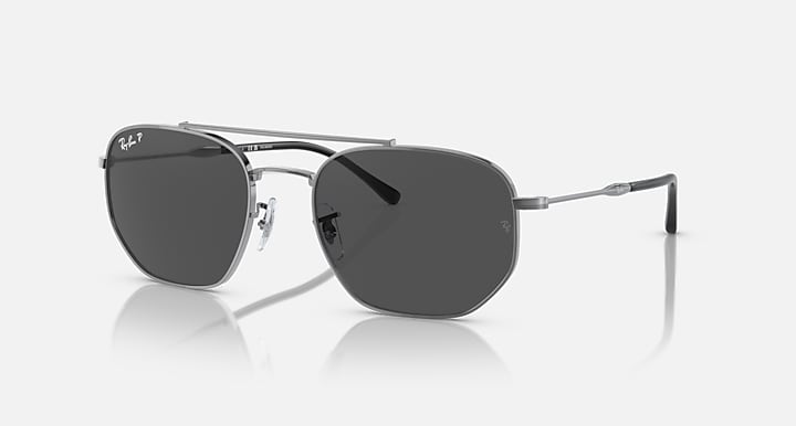 RB3707 sunglasses with silver frame and dark grey oval lenses