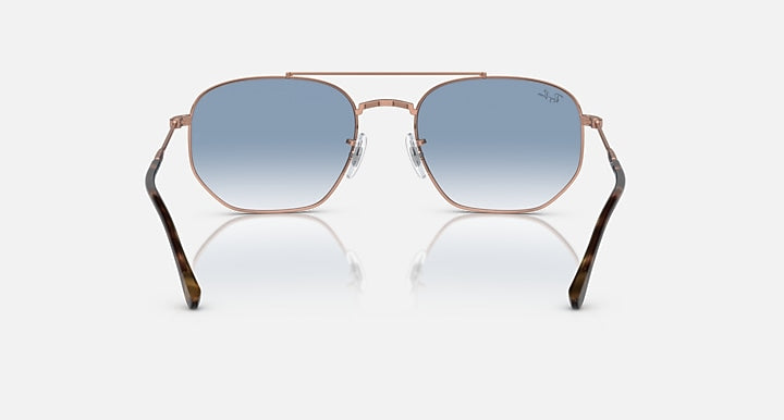 RB3707 sunglasses with rose gold frame and blue gradient oval lenses