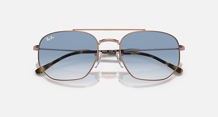 RB3707 sunglasses with rose gold frame and blue lenses with black gradient top