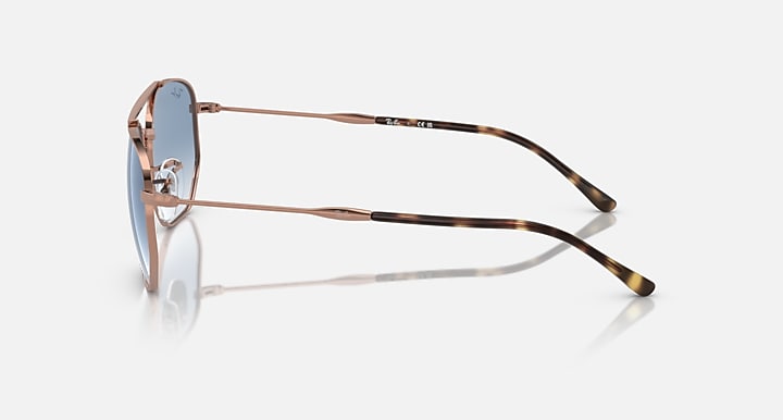 RB3707 sunglasses with rose gold frame and blue lenses, patterned temple arms