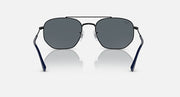 Navy blue temple metal sunglasses with dark grey lenses, front view.