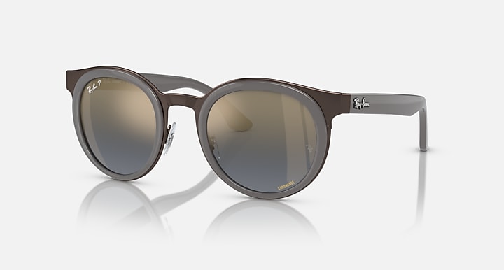 Ray-Ban round sunglasses with dark gray-brown frames and tinted lenses