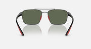Ray-Ban RB3715M square sunglasses front view with dark green lenses and maroon accents