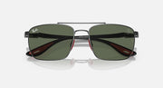 Ray-Ban RB3715M square sunglasses with dark green mirrored lenses and metal hinges