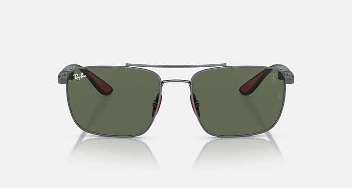 Ray-Ban RB3715M square sunglasses, front view, dark green lenses on gunmetal frame