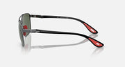 Ray-Ban RB3715M square sunglasses side profile with dark green lens and metal arms