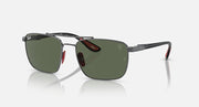 Ray-Ban RB3715M metal-frame square sunglasses with dark green lenses and red tips