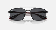 Ray-Ban RB3715M square sunglasses with dark gray mirrored lenses and metal frame