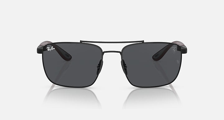 Ray-Ban RB3715M square sunglasses, front view, dark gray lenses with black metal frame