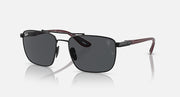 Ray-Ban RB3715M metal-frame square sunglasses with dark gray lenses and maroon temples