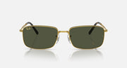 Gold-framed square sunglasses with dark green lenses, front view
